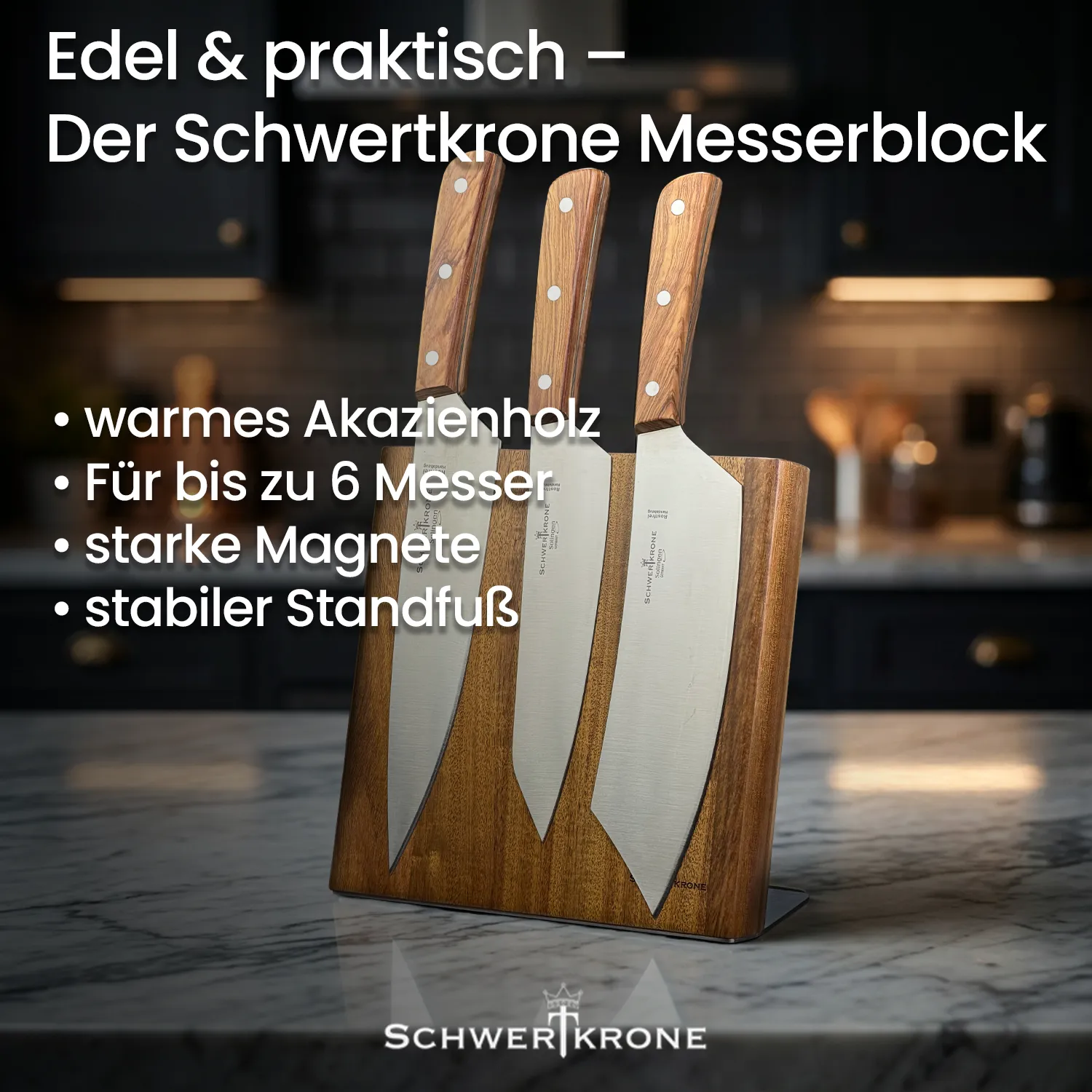 Schwertkrone Ceppo Magnetico Acacia per 6 Coltelli