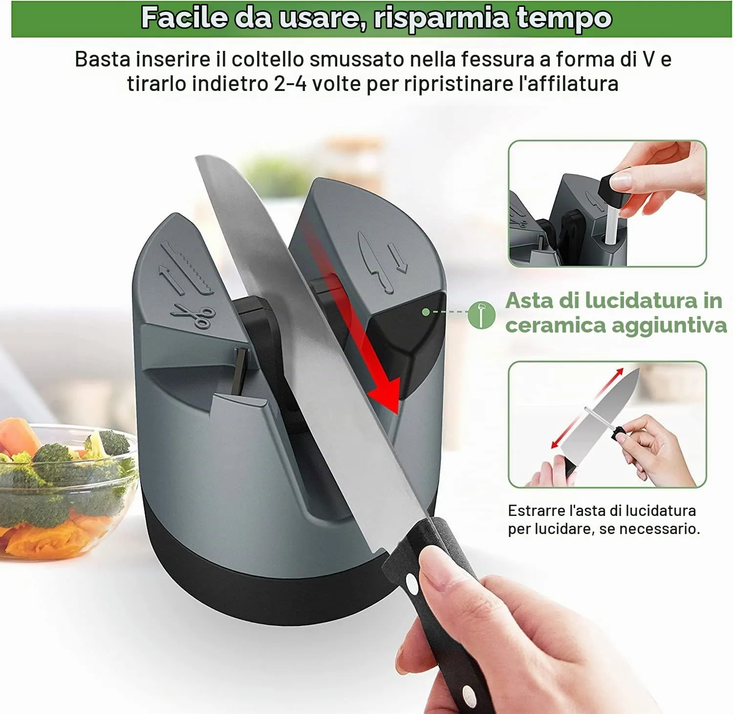 Yoorleay Affilacoltelli Manuale a V con Asta Ceramica autoregolante