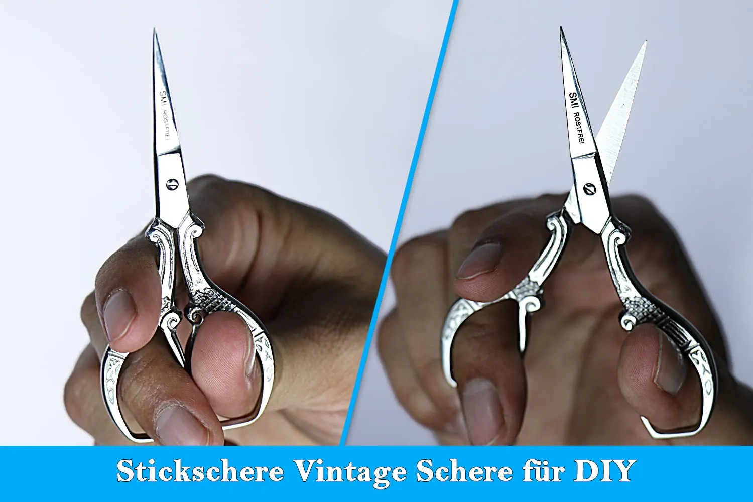 SMI Forbici da Ricamo Vintage 9,5 cm Argentate con Custodia