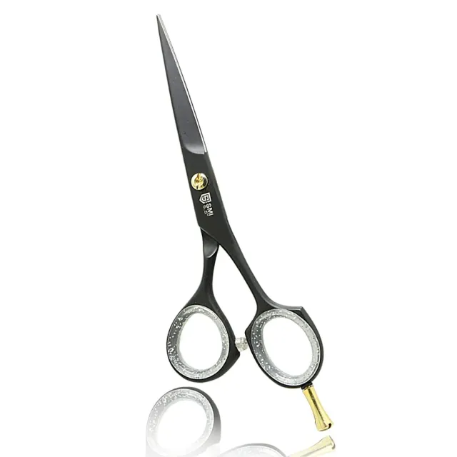 SMI 5,5" forbici parrucchiere professionali nere lama rasoio