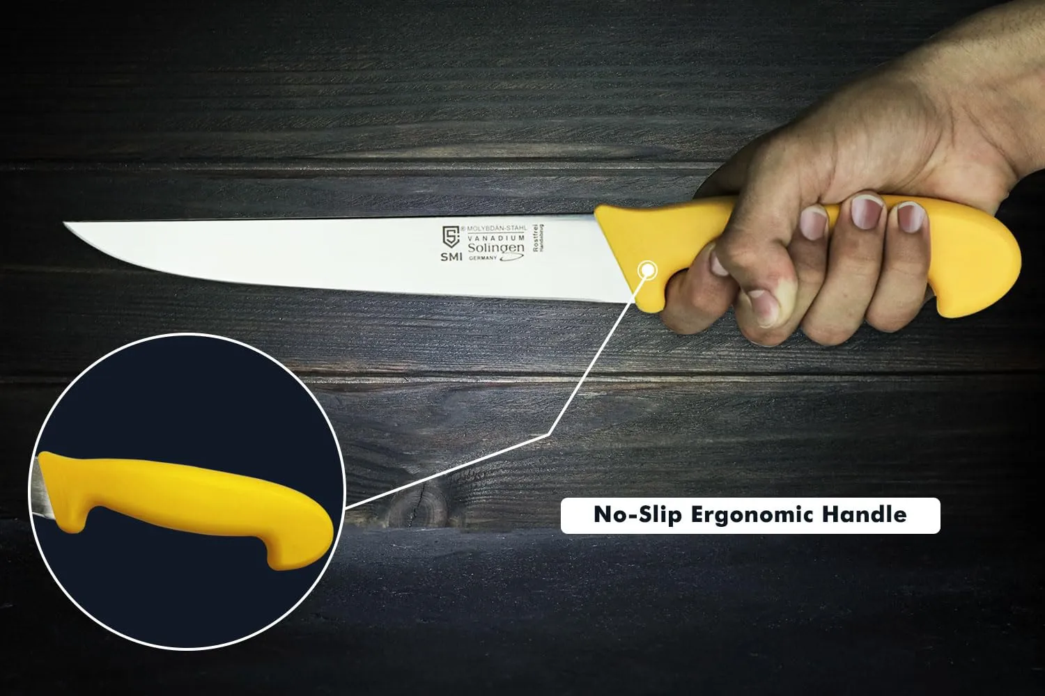 SMI Solingen Coltello Macellaio 8 pollici manico giallo
