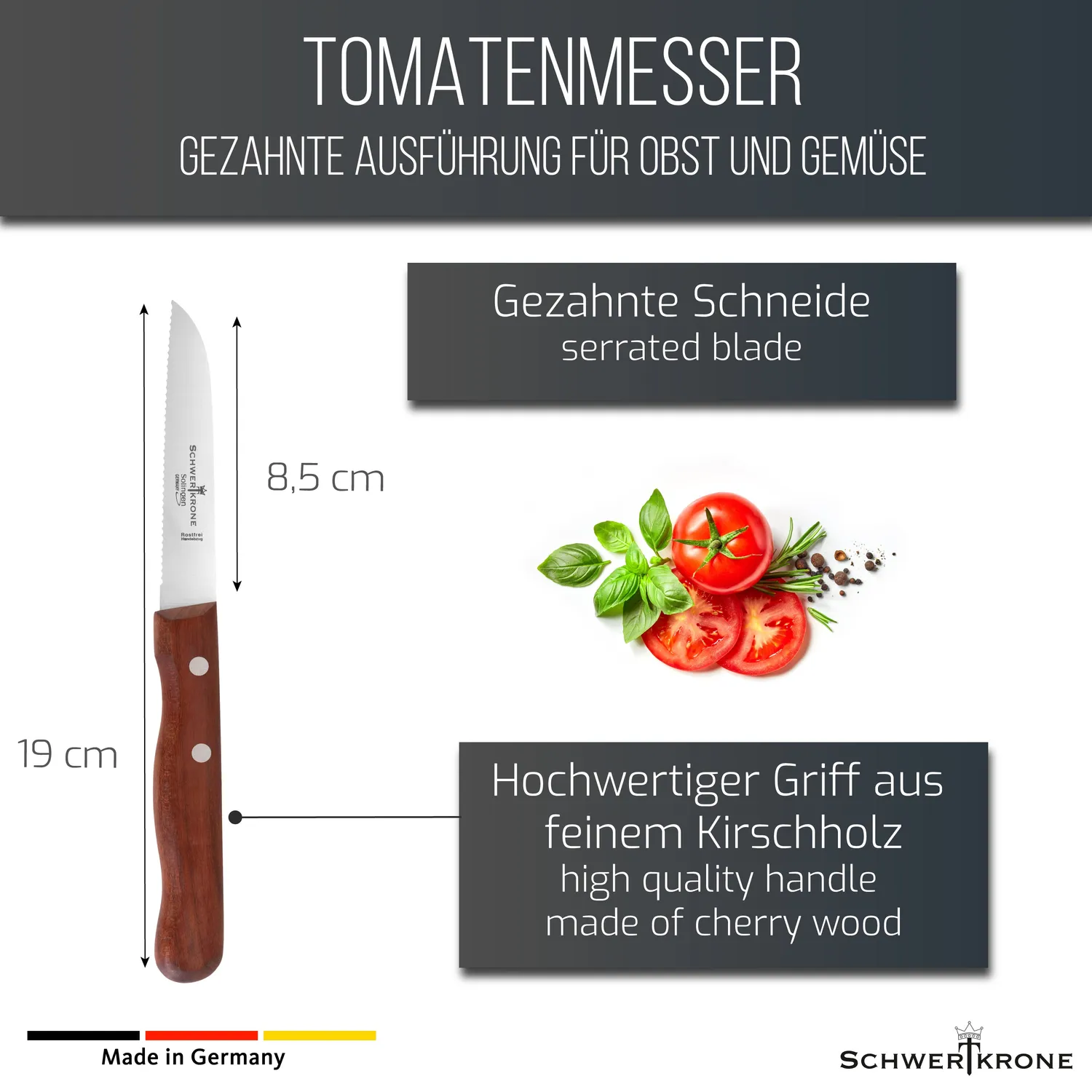 Schwertkrone Kirsche Classic coltello pomodoro dentato ciliegio