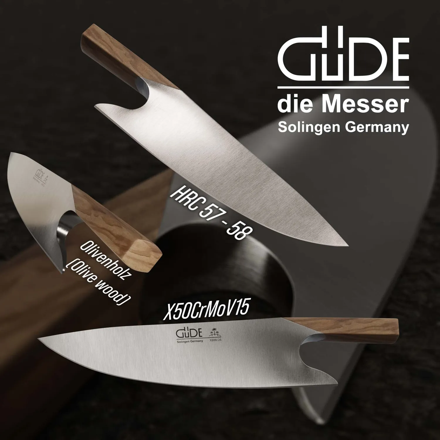 Güde The Knife coltello chef 26 cm legno ulivo