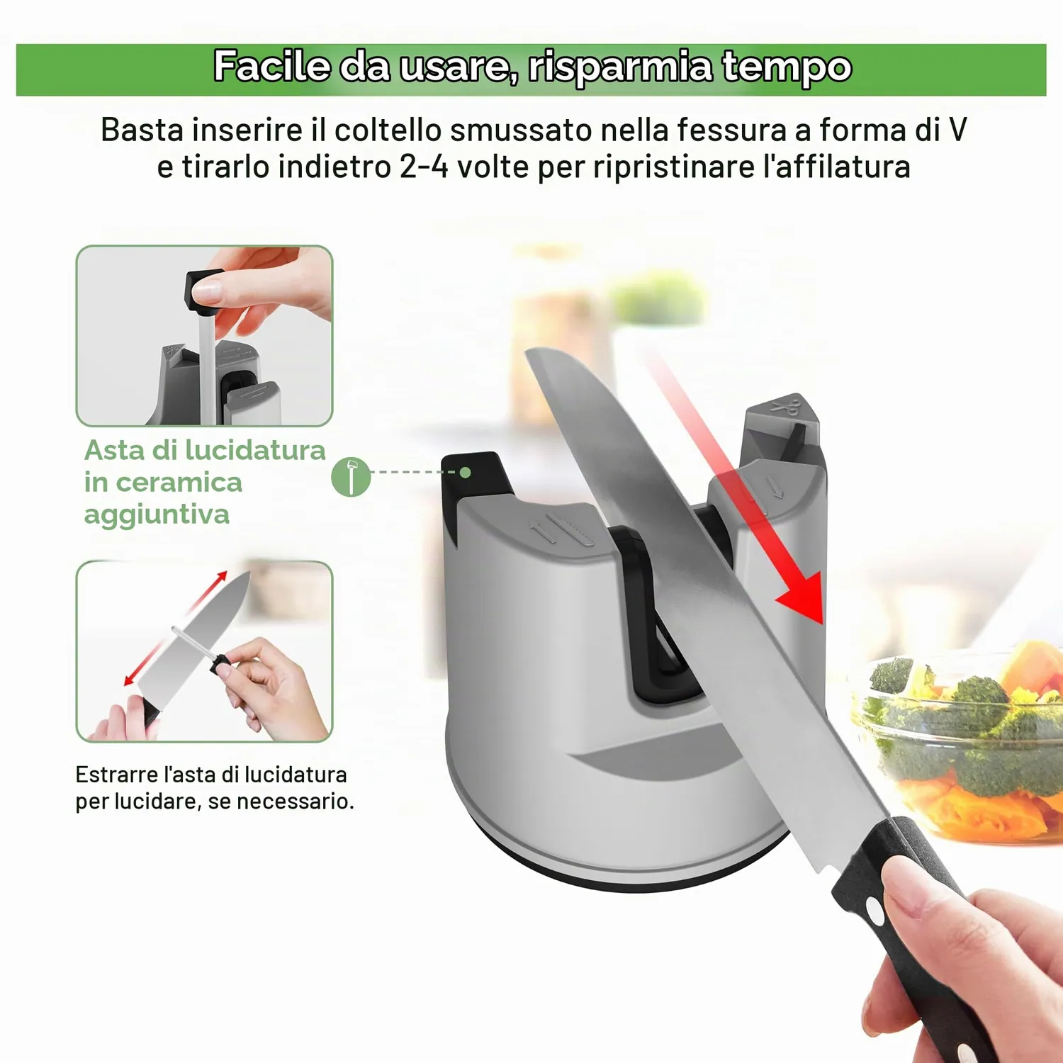 YOORLEAY Affilacoltelli Manuale Angolo Automatico con Asta Ceramica