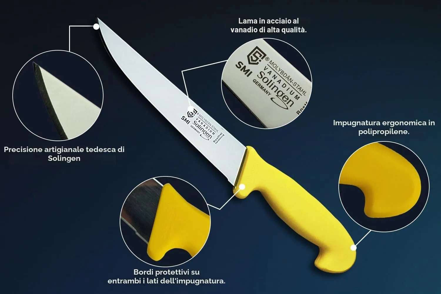 SMI Solingen Set 5 Coltelli Macellaio Gialli Acciaio 1.4116