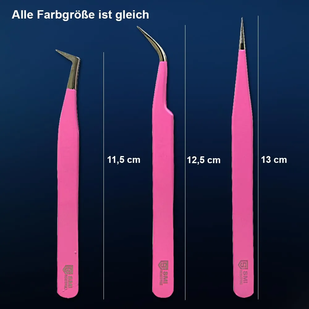 SMI Kit 3 Pinzette Extension Ciglia rosa punta fibra