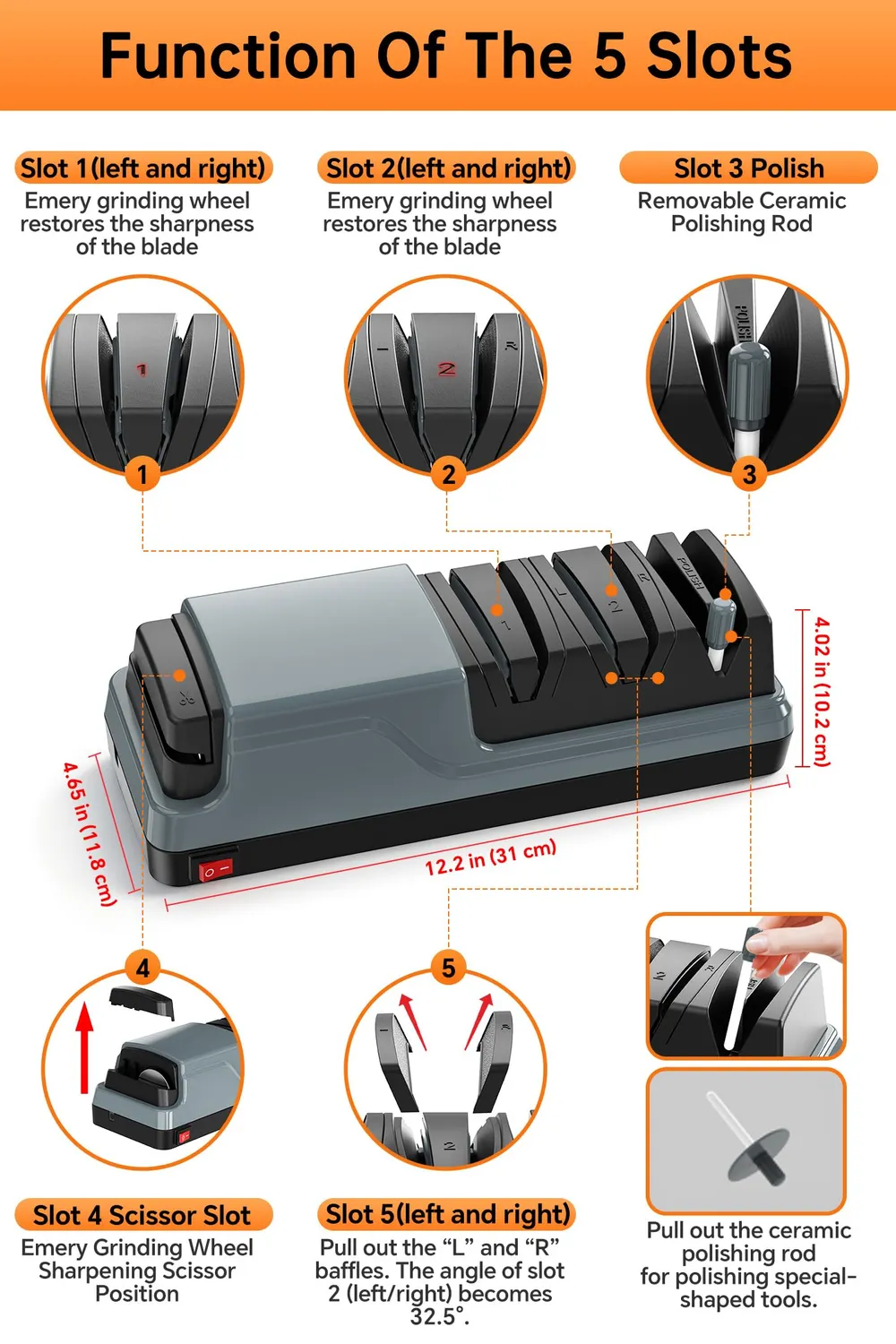 Yoorleay Affilacoltelli Elettrico 5 in 1 Forbici Ceramica
