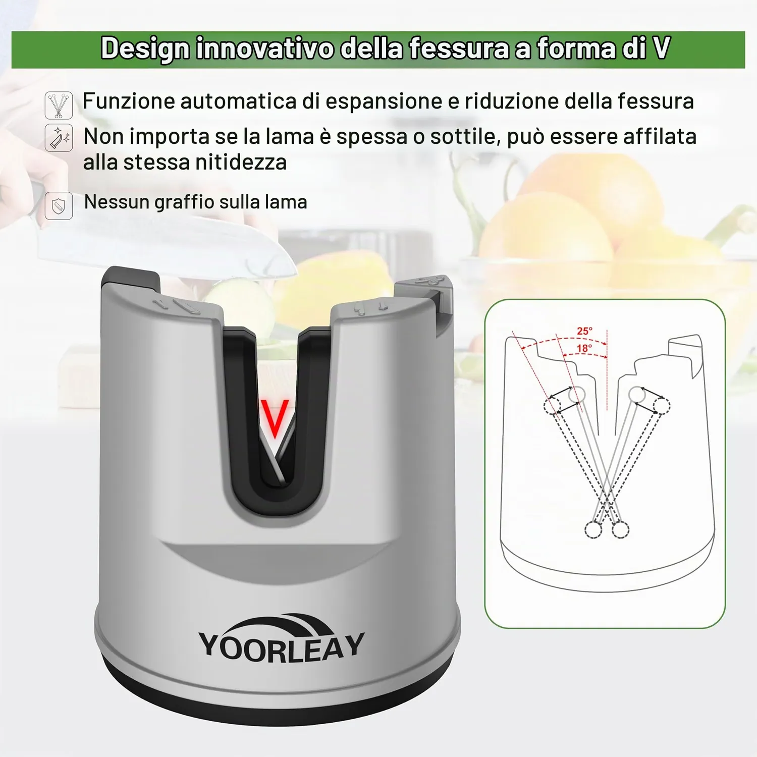 YOORLEAY Affilacoltelli Manuale Angolo Automatico con Asta Ceramica