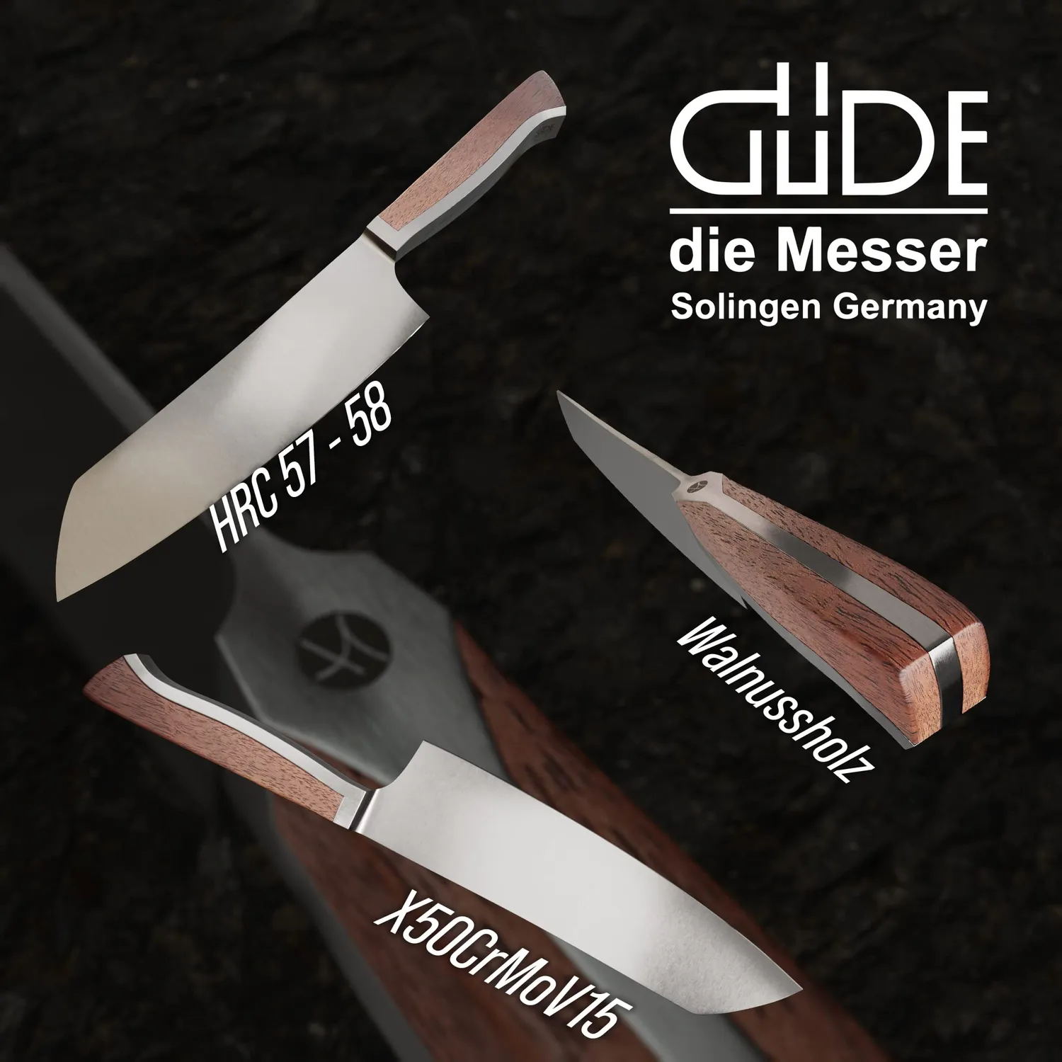 Güde Caminada Santoku 18 cm noce coltello cucina forgiato