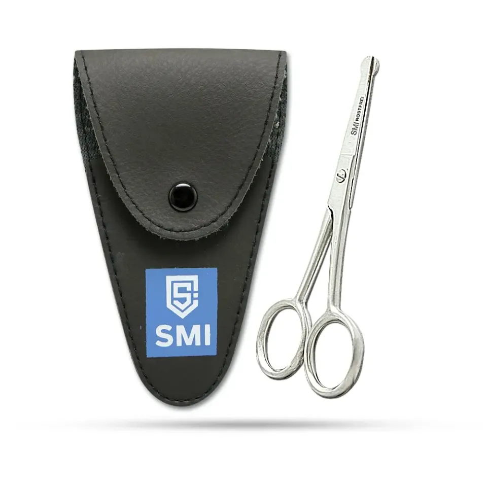 SMI Forbici Naso 10 cm Punta Arrotondata con Custodia Inox