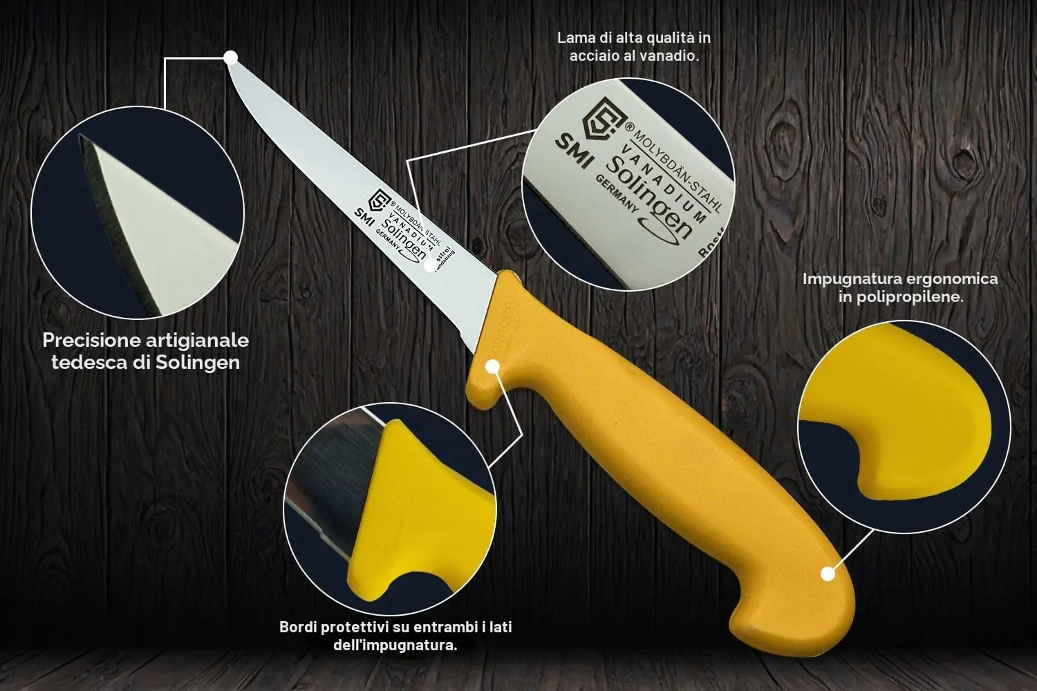 SMI Solingen Coltello Disosso 5" Giallo Acciaio 1.4116