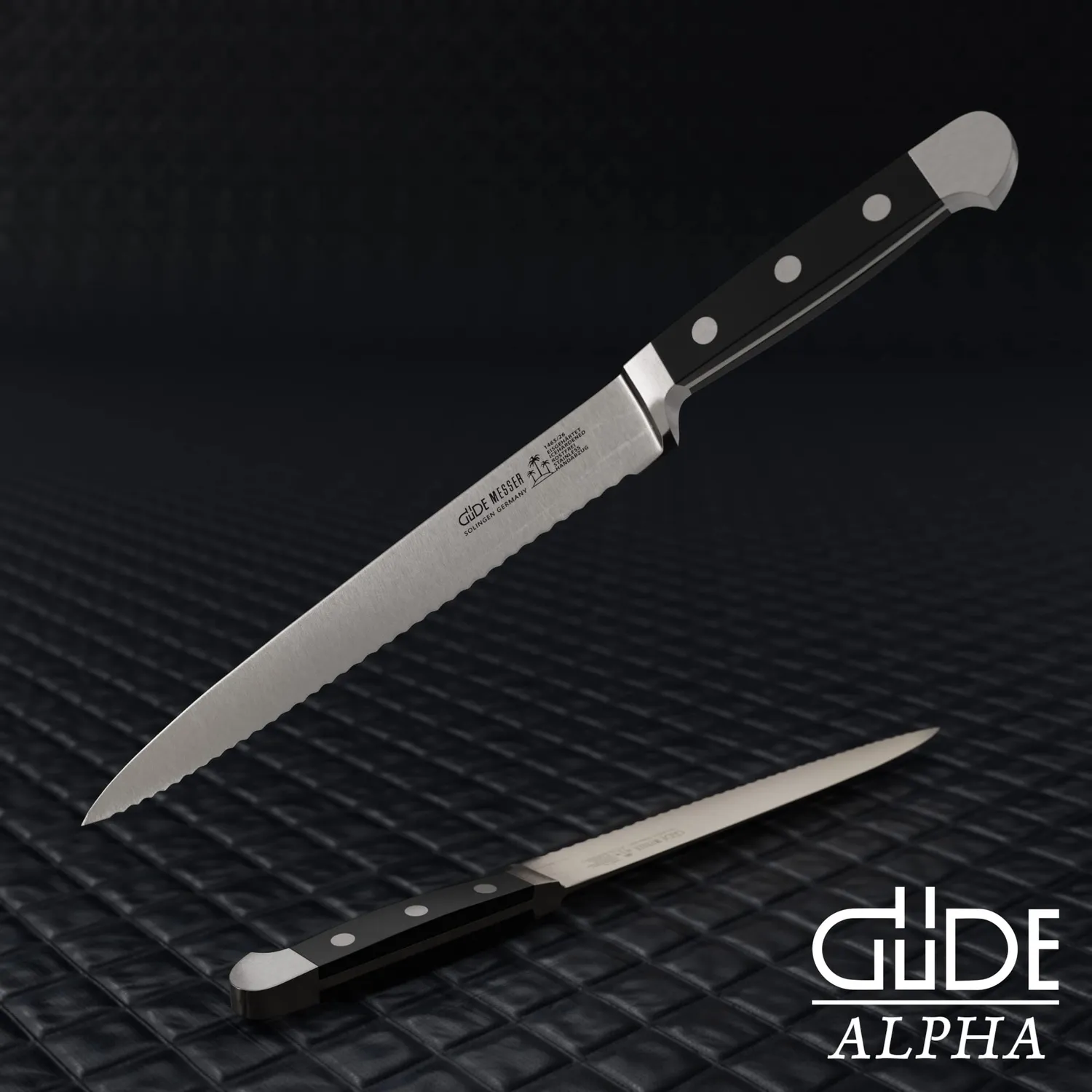 Güde Alpha coltello prosciutto 26 cm POM nero seghettato