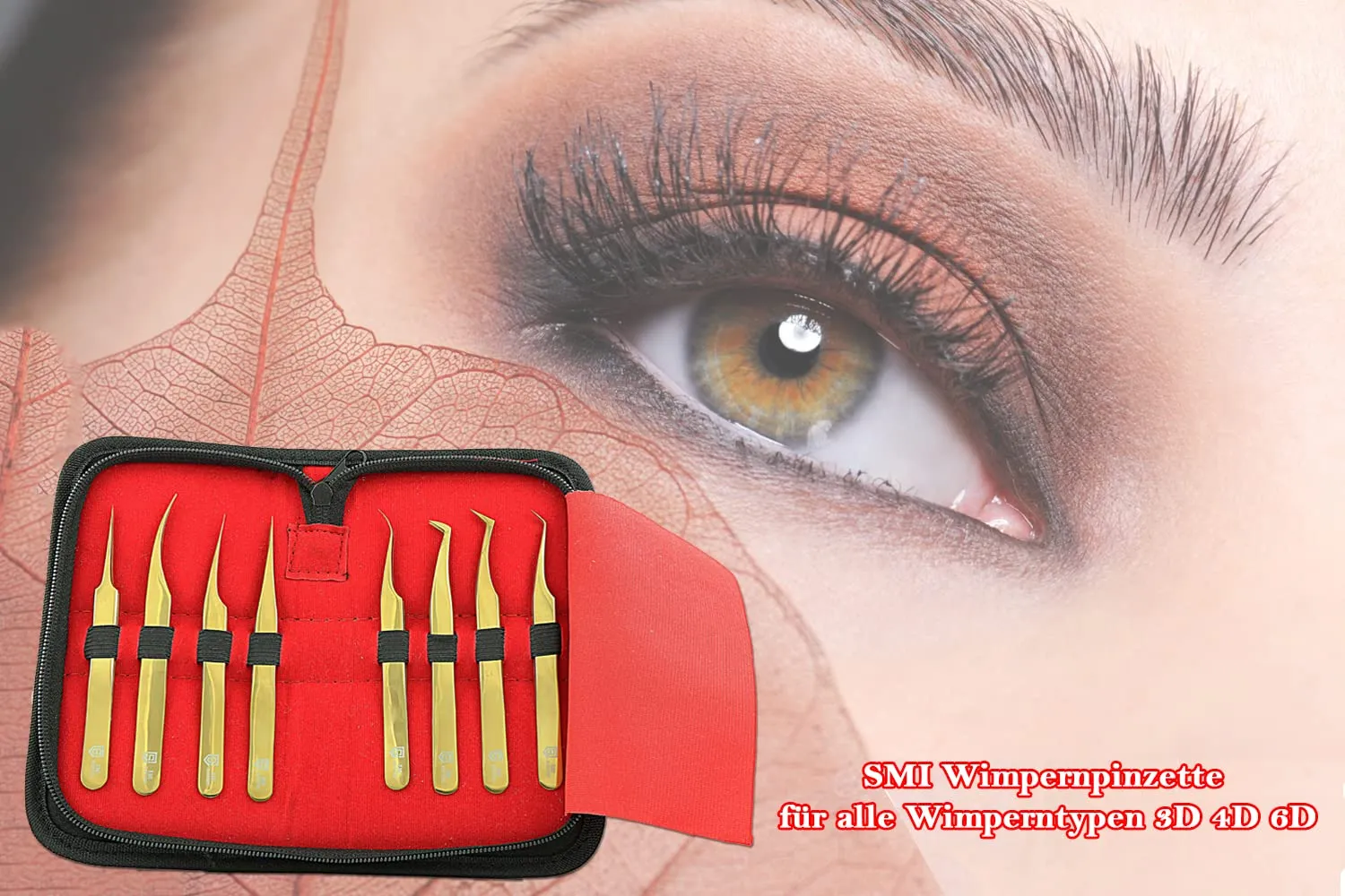 SMI Kit 8 pinzette extension ciglia oro punta fibra