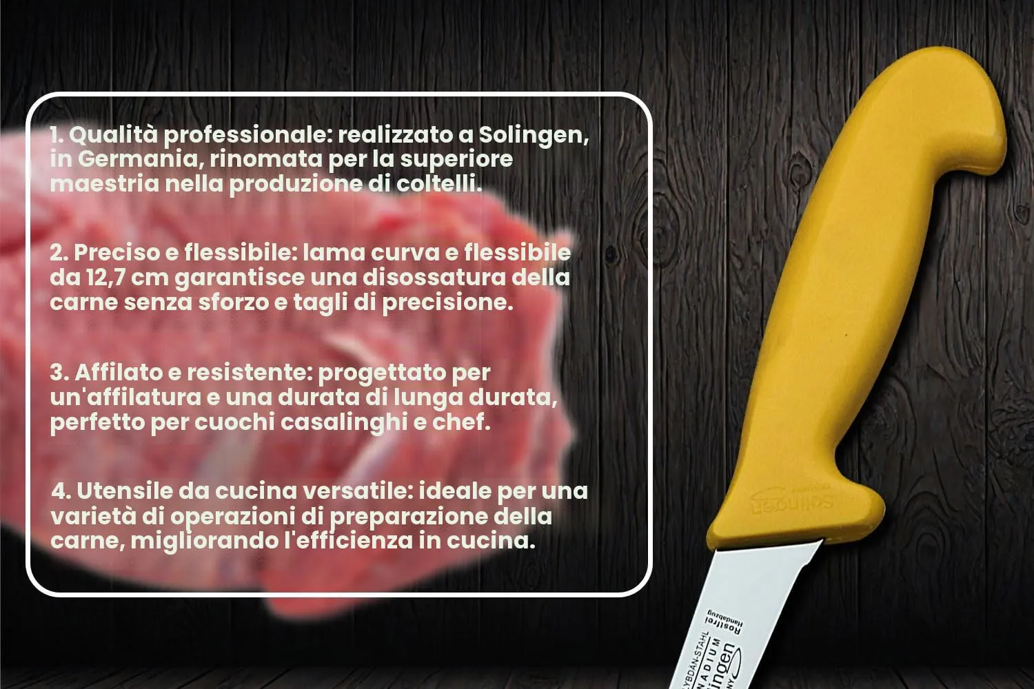 SMI Solingen Coltello Disosso 5" Giallo Acciaio 1.4116