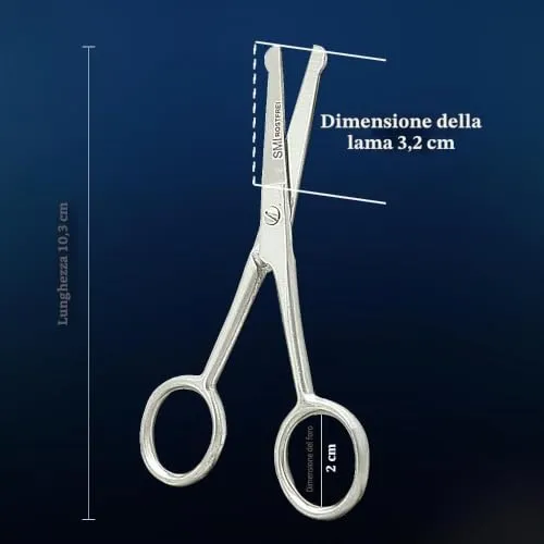SMI Forbici Naso 10 cm Punta Arrotondata con Custodia Inox