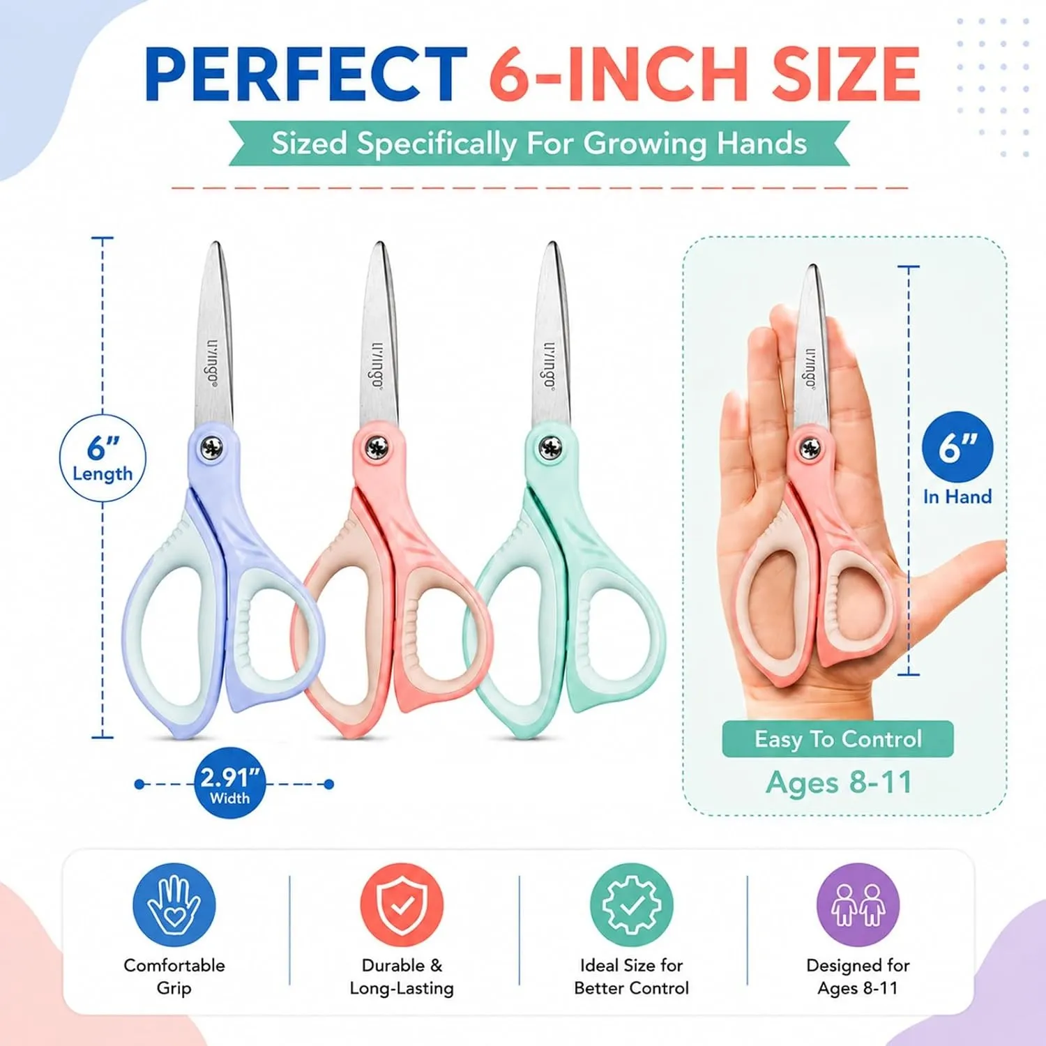 LIVINGO Forbici Bambini 6 Pollici Punta Appuntita Inox