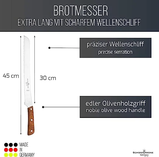Schwertkrone Olive Classic coltello pane 30 cm manico ulivo