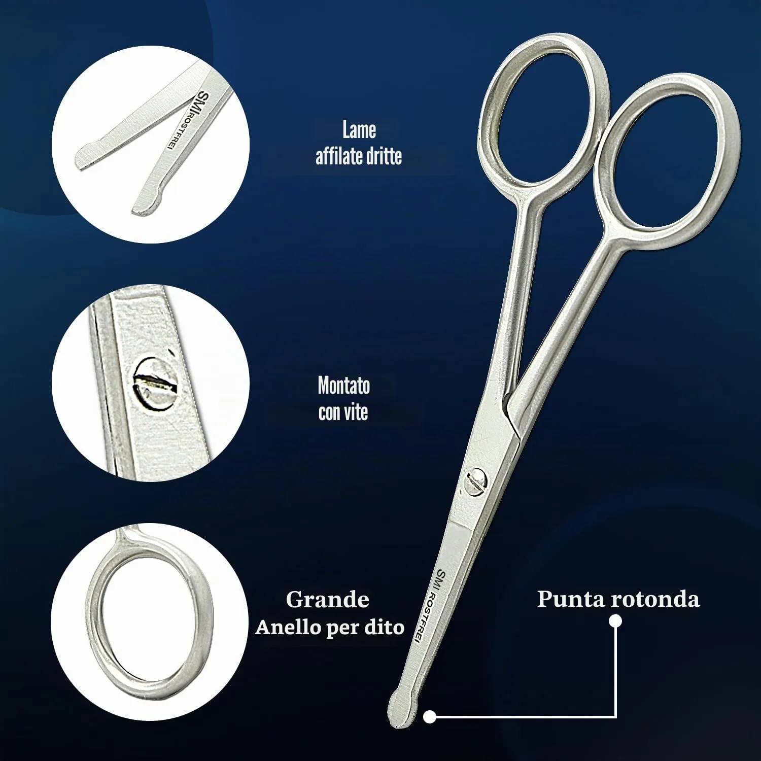 SMI Forbici Naso 10 cm Punta Arrotondata con Custodia Inox