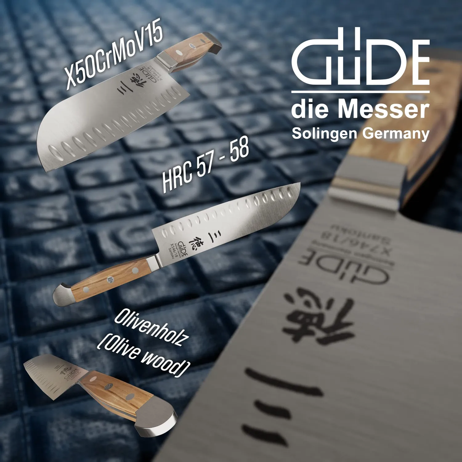 Güde Alpha-Olive santoku alveolato 18 cm legno ulivo