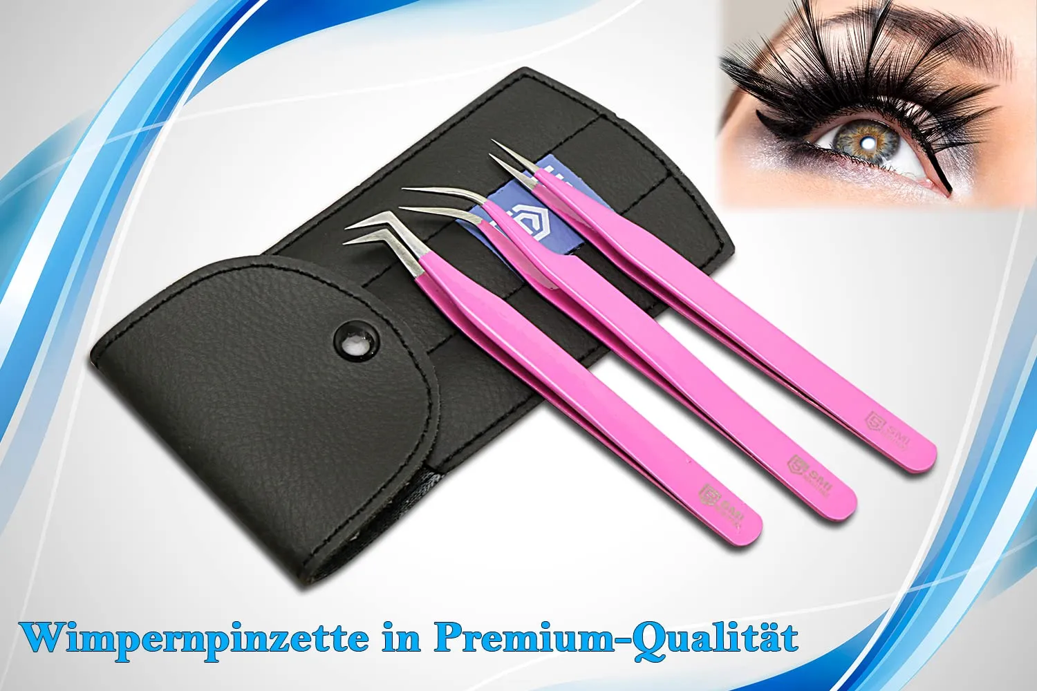 SMI Kit 3 Pinzette Extension Ciglia rosa punta fibra