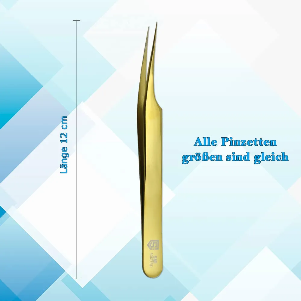 SMI Kit 8 pinzette extension ciglia oro punta fibra