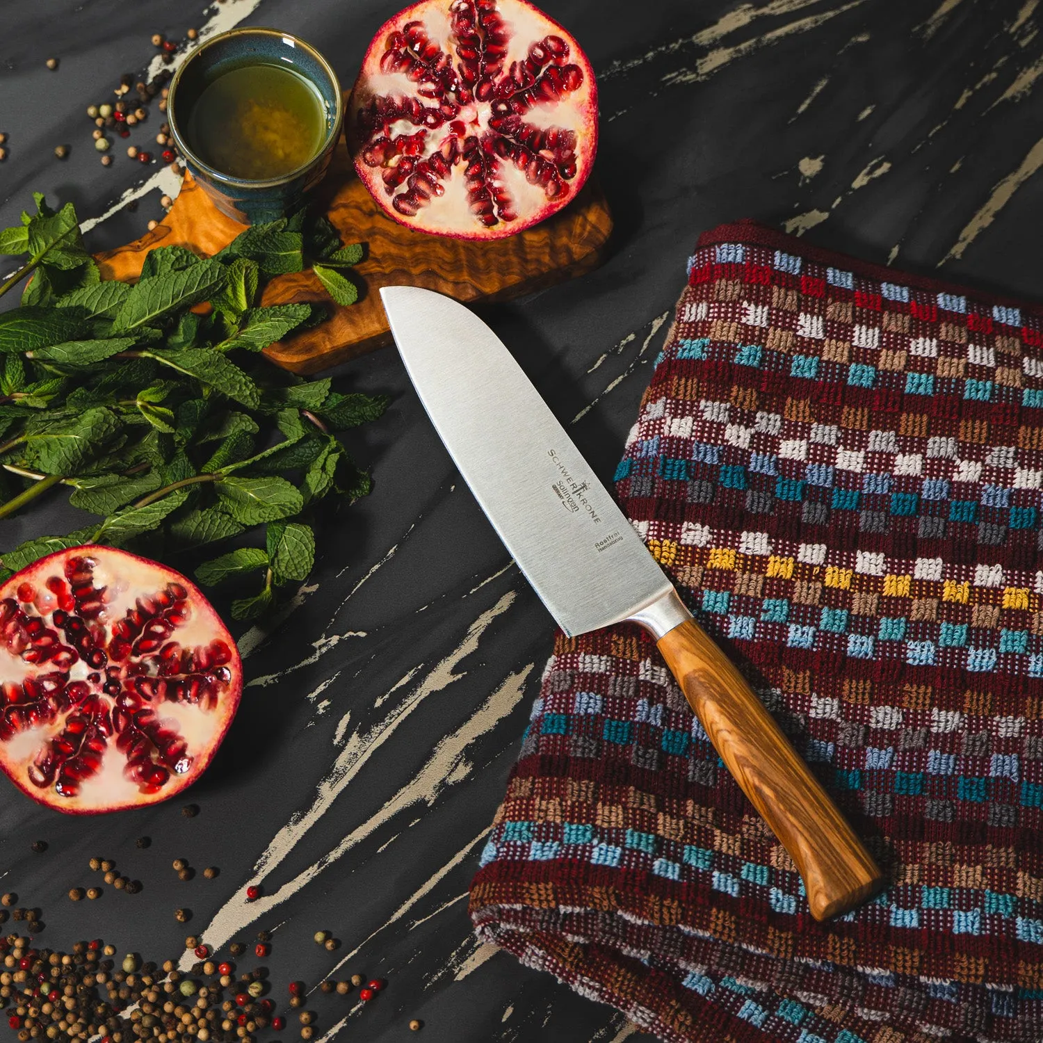 Schwertkrone Antonino Leto Santoku 16 cm Forgiato Ulivo