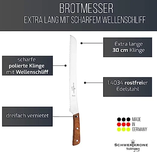 Schwertkrone Olive Classic coltello pane 30 cm manico ulivo