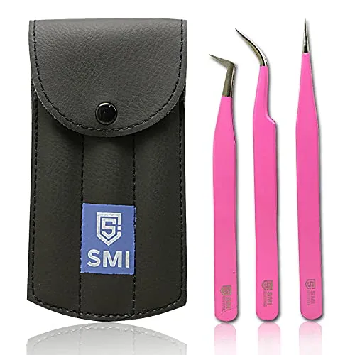 SMI Kit 3 Pinzette Extension Ciglia rosa punta fibra