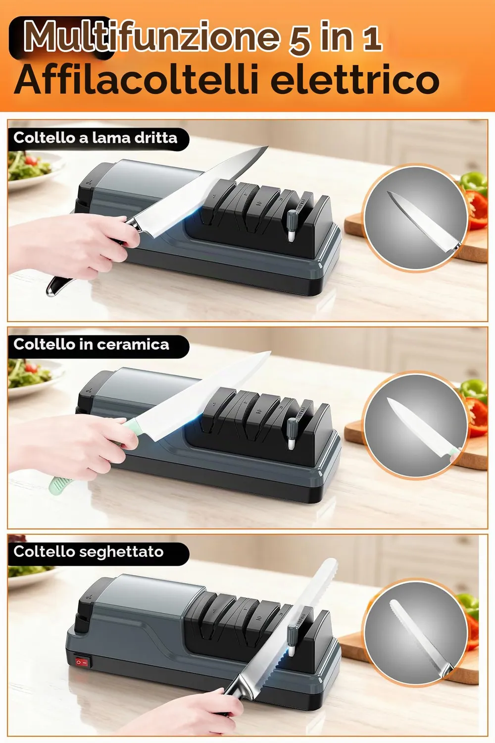 Yoorleay Affilacoltelli Elettrico 5 in 1 Forbici Ceramica