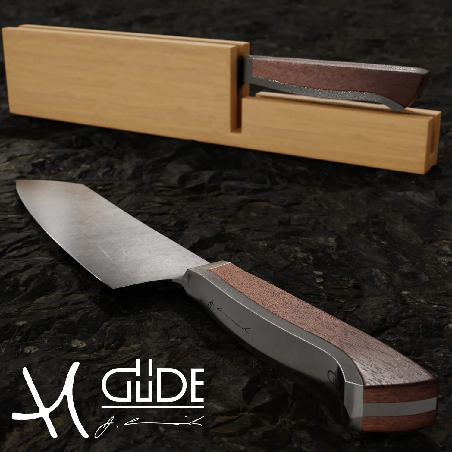Güde Caminada Santoku 18 cm noce coltello cucina forgiato