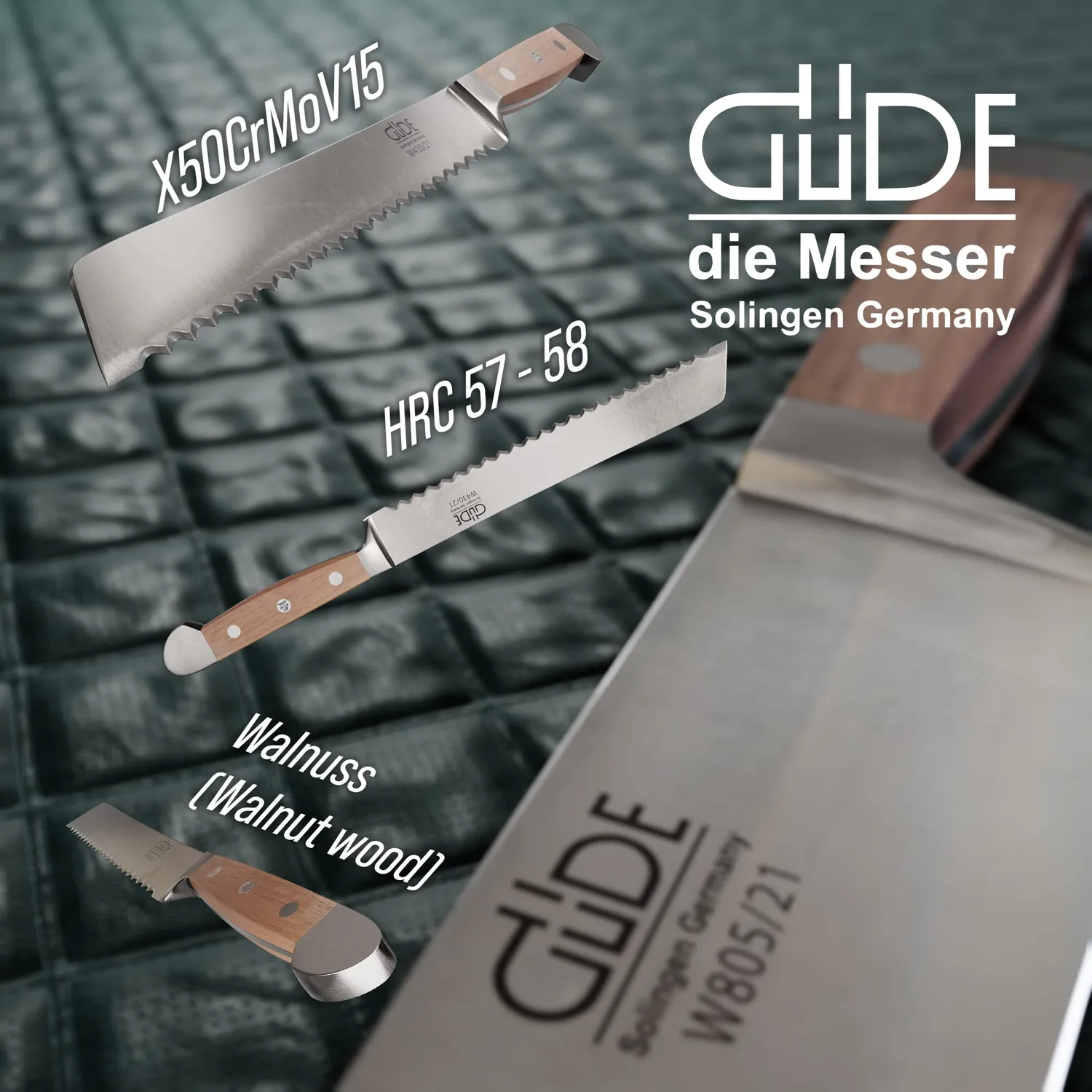 Güde Alpha Walnut coltello pane 21 cm noce dentato
