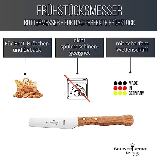 Schwertkrone Olive Classic Coltello Burro 9 cm Seghettato