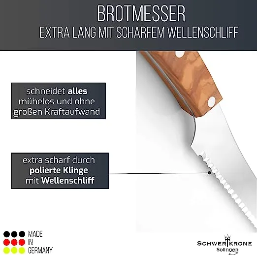 Schwertkrone Olive Classic coltello pane 30 cm manico ulivo