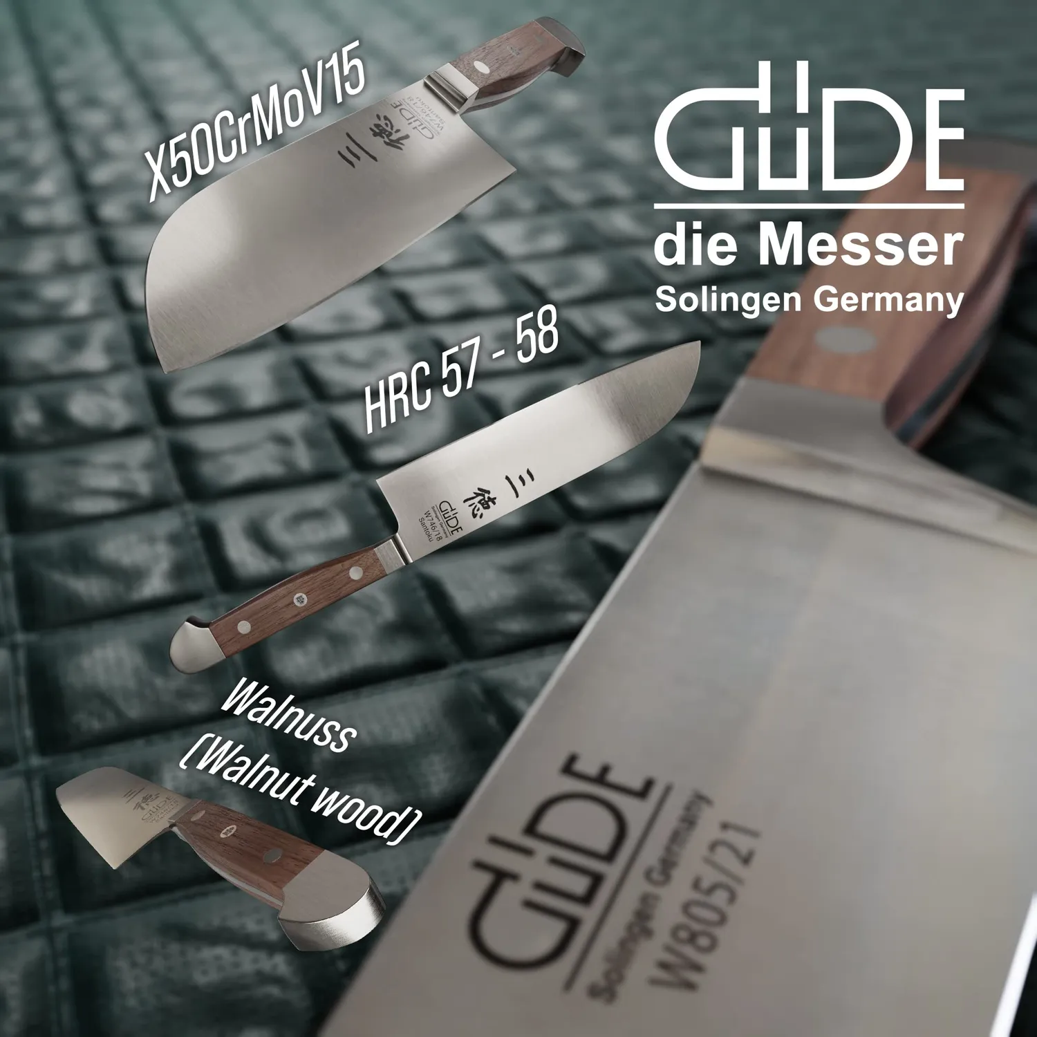Güde Alpha Walnut coltello santoku 18 cm noce forgiato