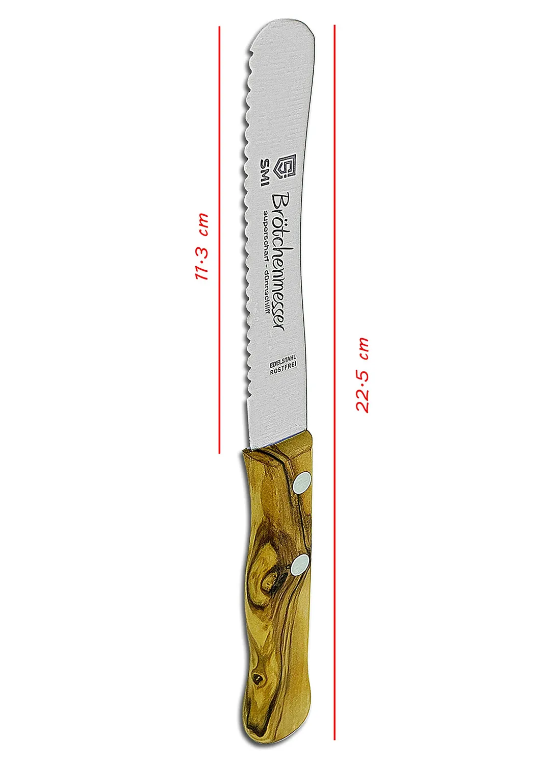 SMI Coltello Pane 11,3 cm da Tavola Ulivo Seghettato
