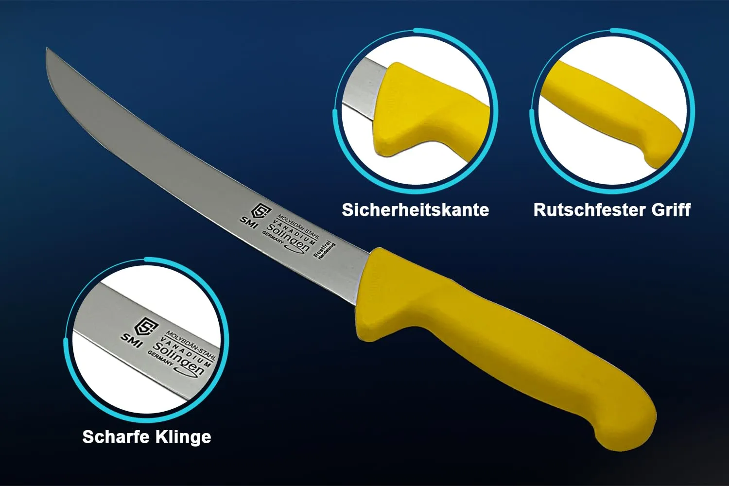 SMI Solingen Coltello Macellaio Curvo 10 Pollici Giallo