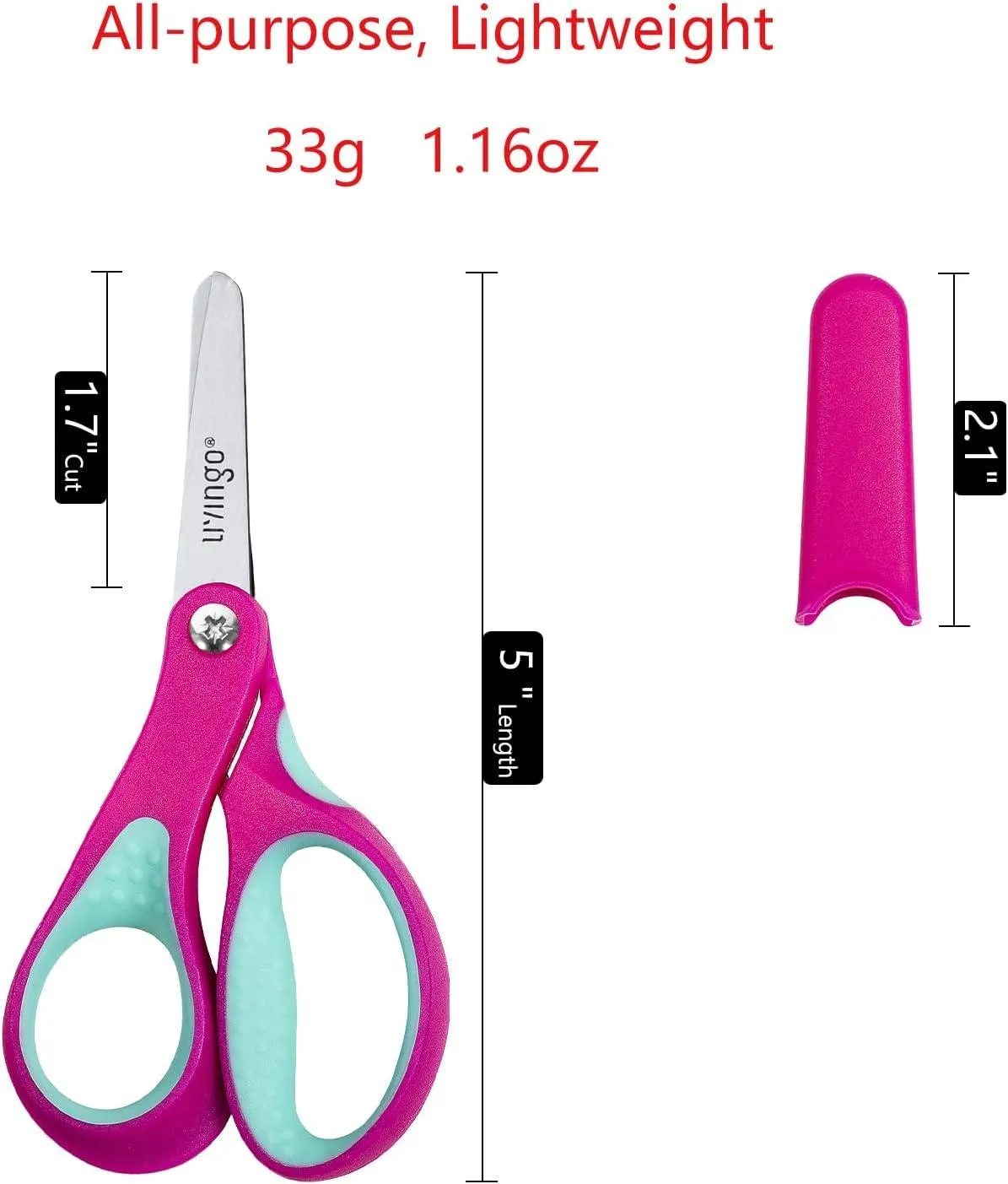 LIVINGO Forbici Bambini Mancini 5" Punta Arrotondata 3 Pezzi
