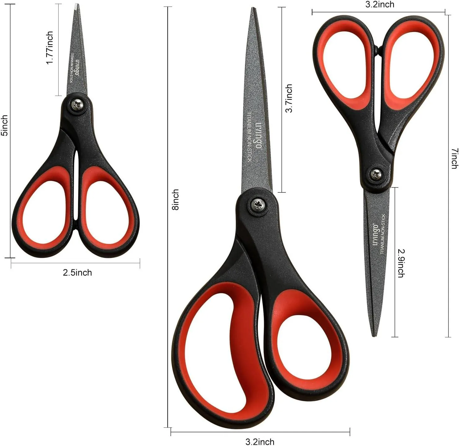 LIVINGO forbici multiuso 5” 7” 8” set 3 pezzi titanio
