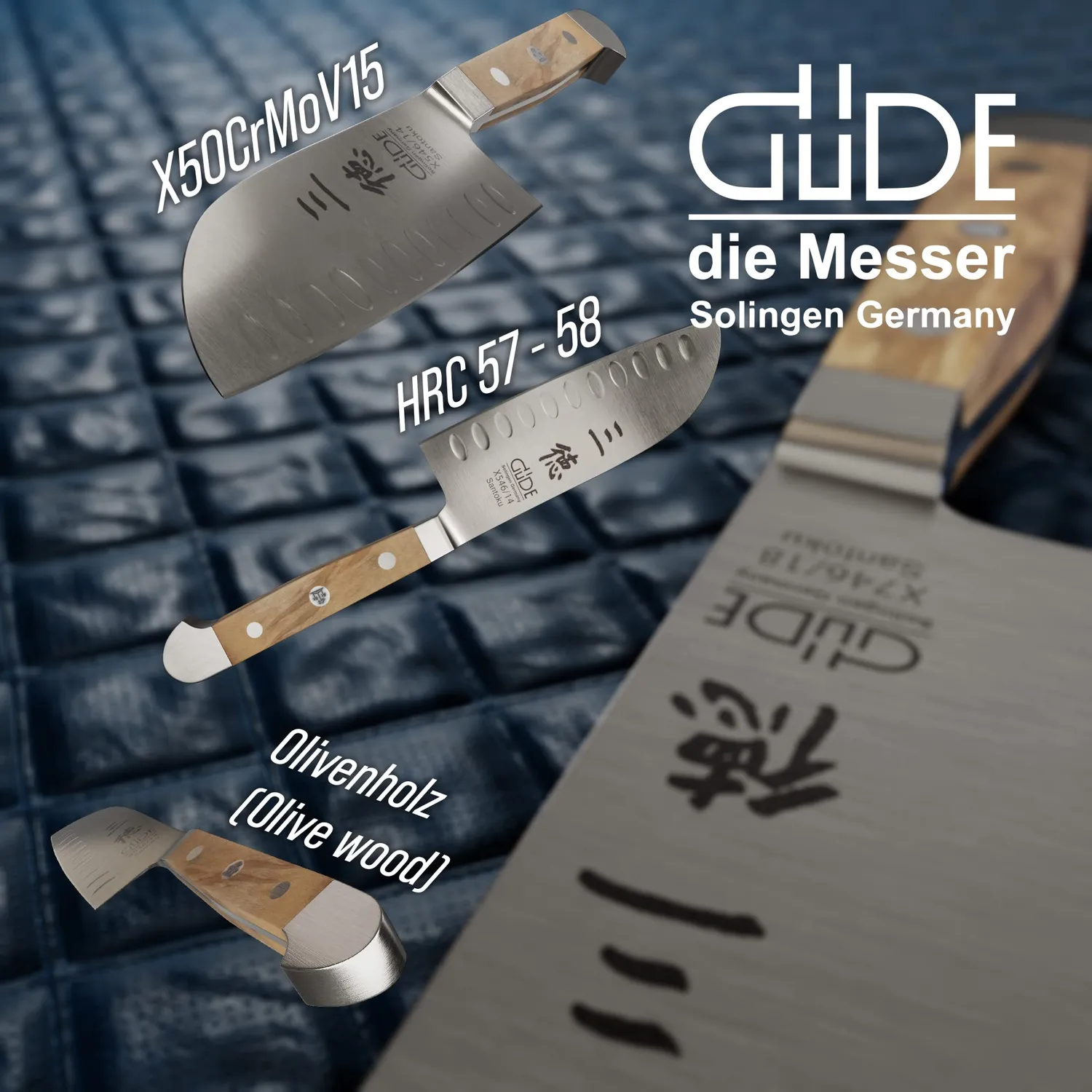 Güde Alpha-Olive Santoku alveolato 14 cm ulivo