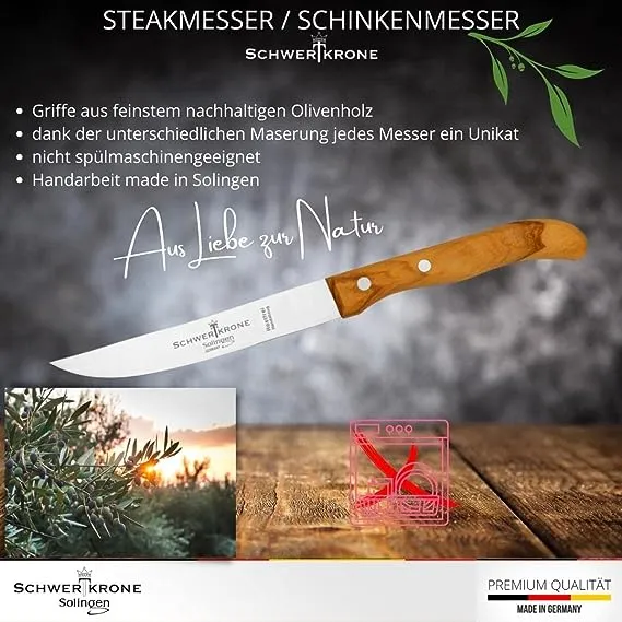 Schwertkrone Olive Classic Universale 5" coltello bistecca olivo lama liscia