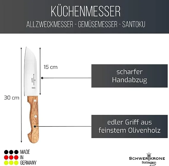Schwertkrone Olive Classic Santoku 15 cm coltello manico olivo inox