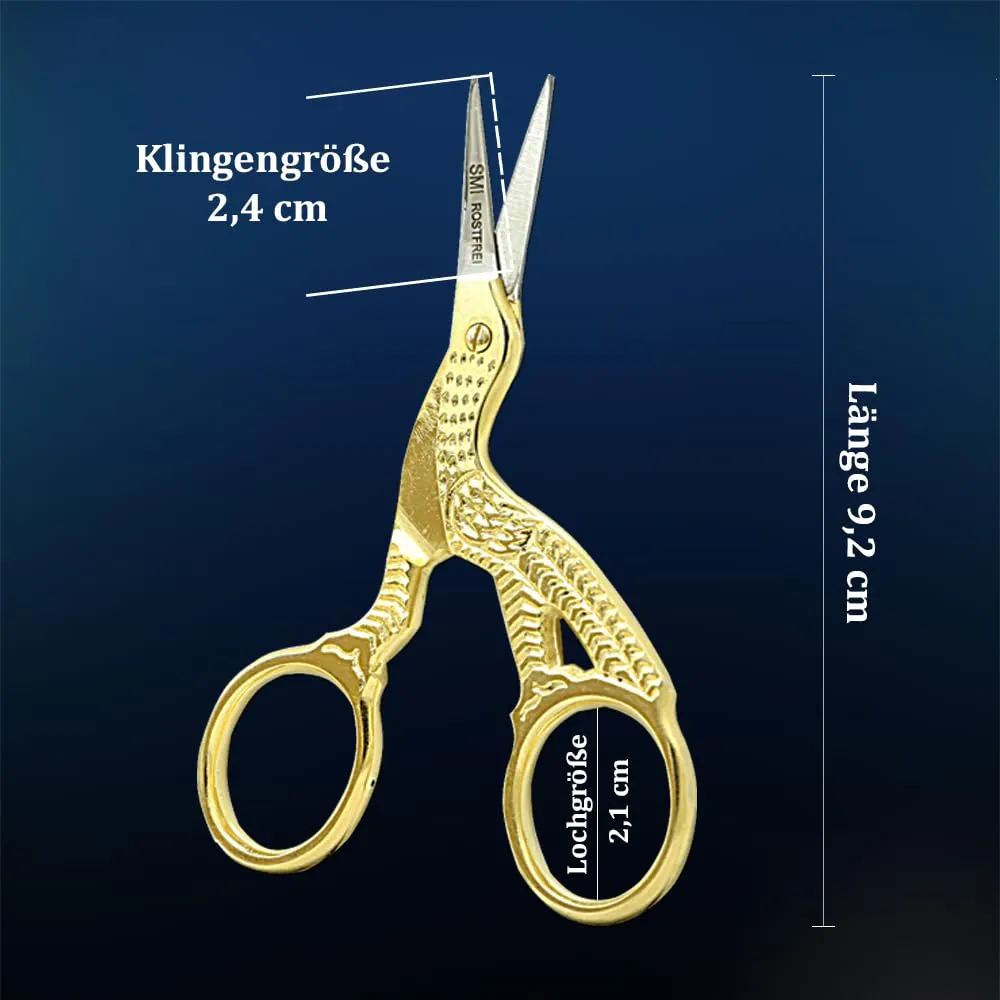 SMI Forbici da Ricamo Cicogna 9 cm Oro con Custodia
