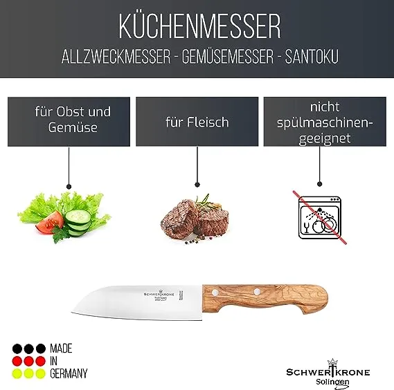Schwertkrone Olive Classic Santoku 15 cm coltello manico olivo inox