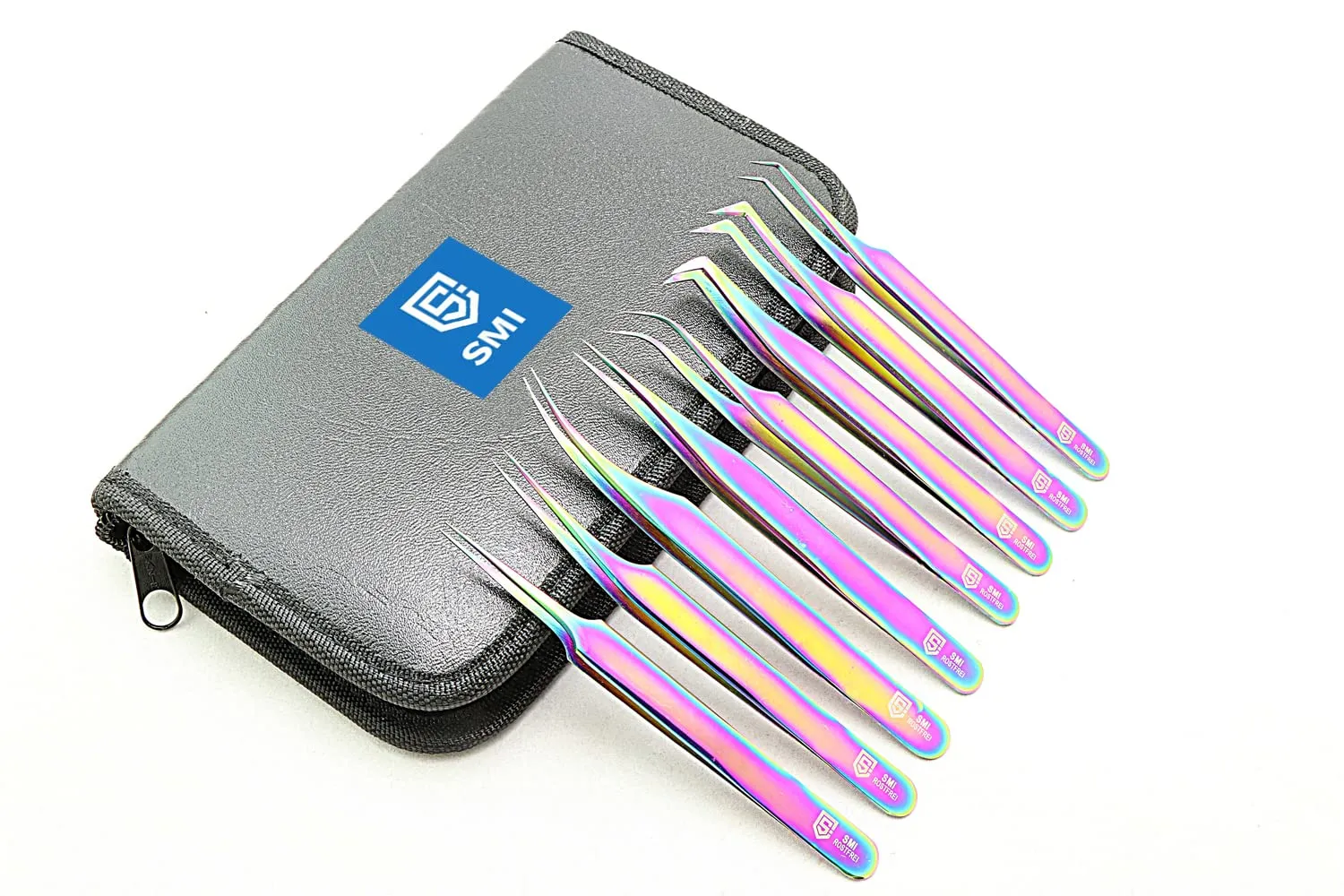 SMI Kit 8 pinzette extension ciglia oro punta fibra