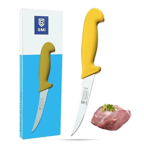 SMI Solingen Coltello Disosso Curvo 5" Flessibile Manico Giallo
