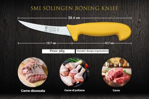 SMI Solingen Coltello Disosso Curvo 5" Flessibile Manico Giallo