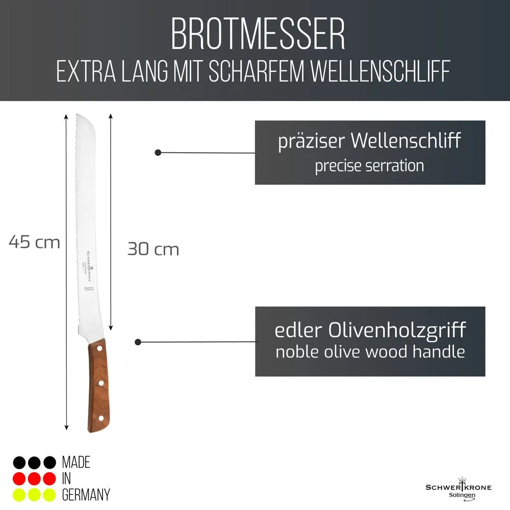 Schwertkrone Olive Classic coltello pane 30 cm manico ulivo