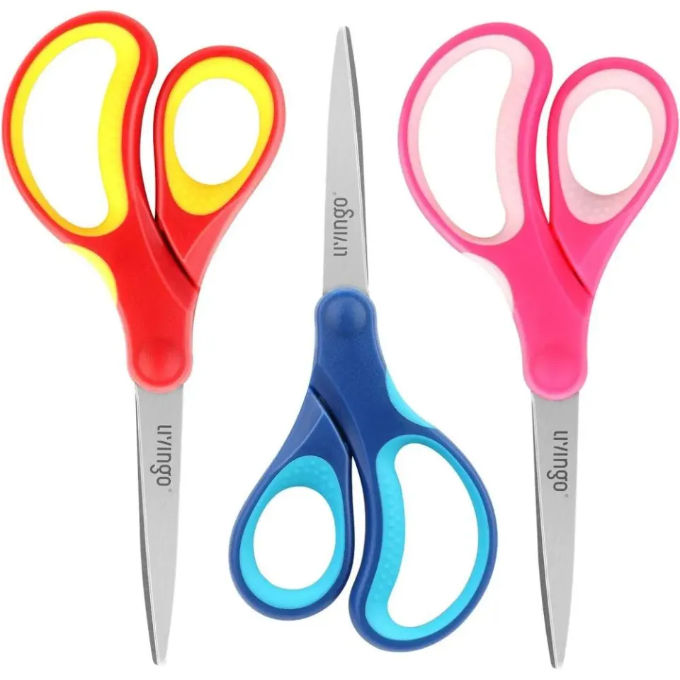 LIVINGO Forbici Scuola 7" Punta Appuntita 3 Pezzi Affilate