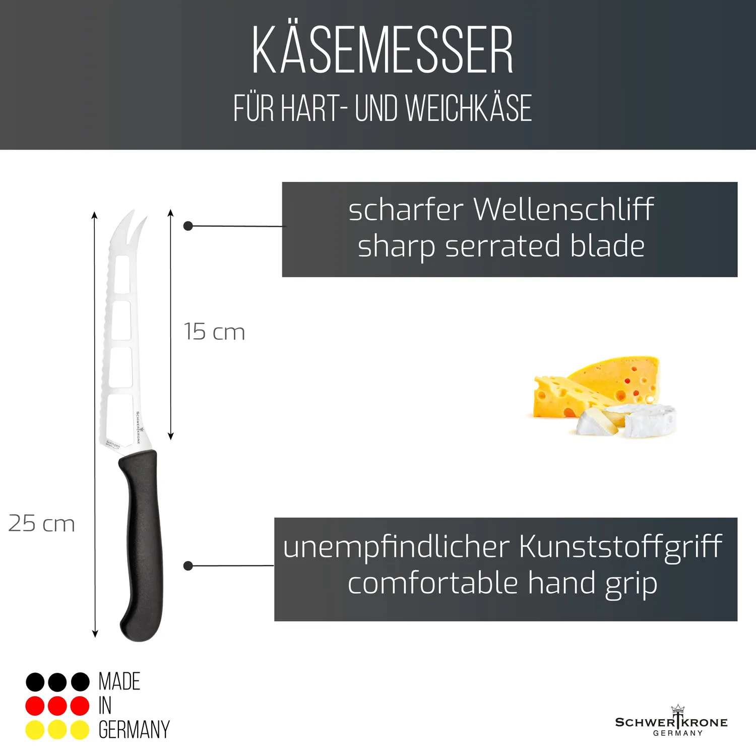 Schwertkrone coltello formaggio 15 cm alveolato