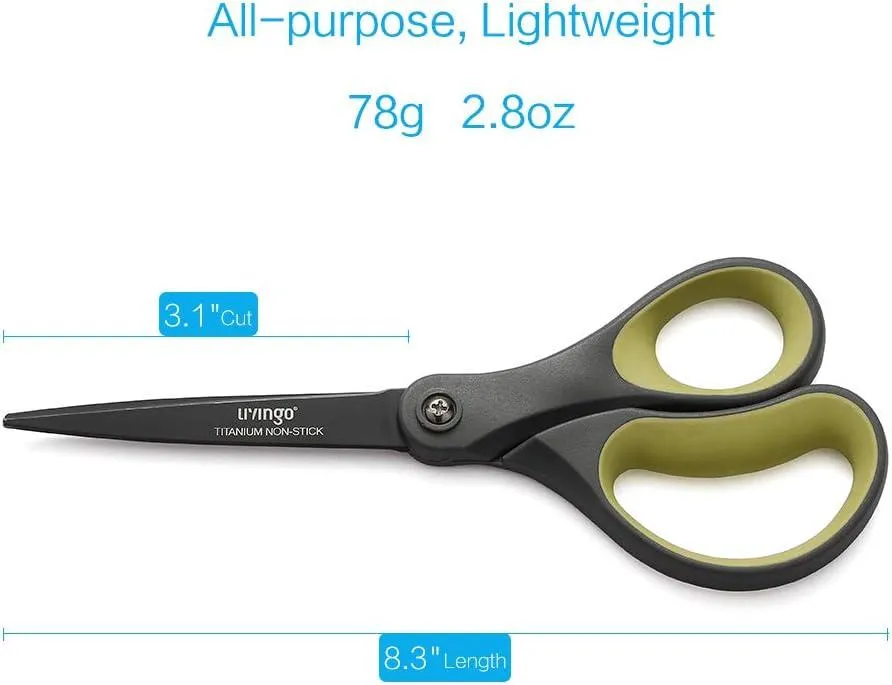 LIVINGO forbici ufficio 8" 2 pz antiaderenti verde giallo